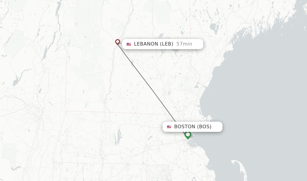 Flights from Boston to Lebanon route map