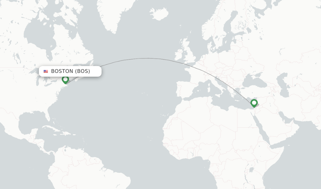 Route map with flights from Boston with El Al