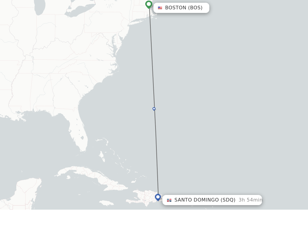Flights from Boston to Santo Domingo route map