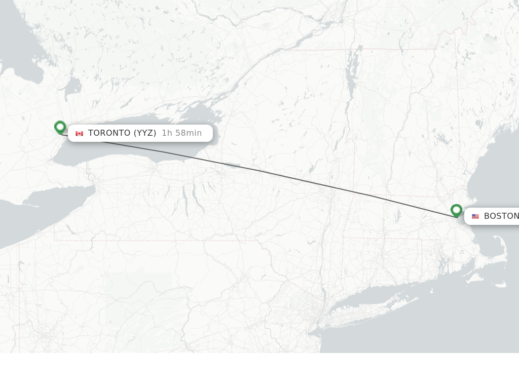 Flights from Boston to Toronto route map