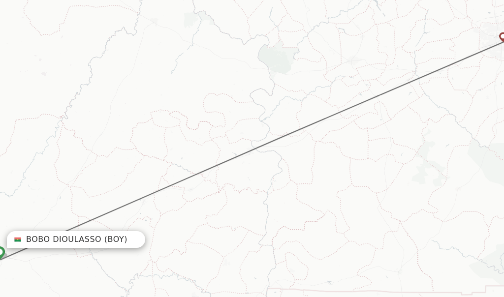 Flights from Bobo Dioulasso to Ouagadougou route map