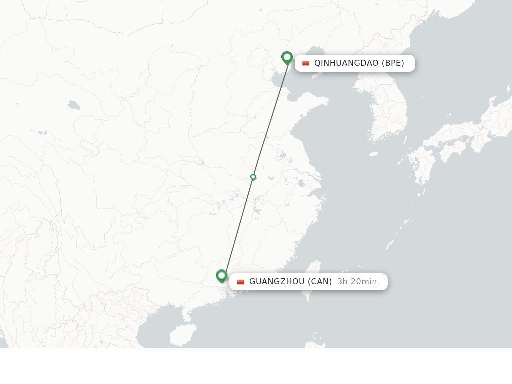 Flights from Qinhuangdao to Guangzhou route map