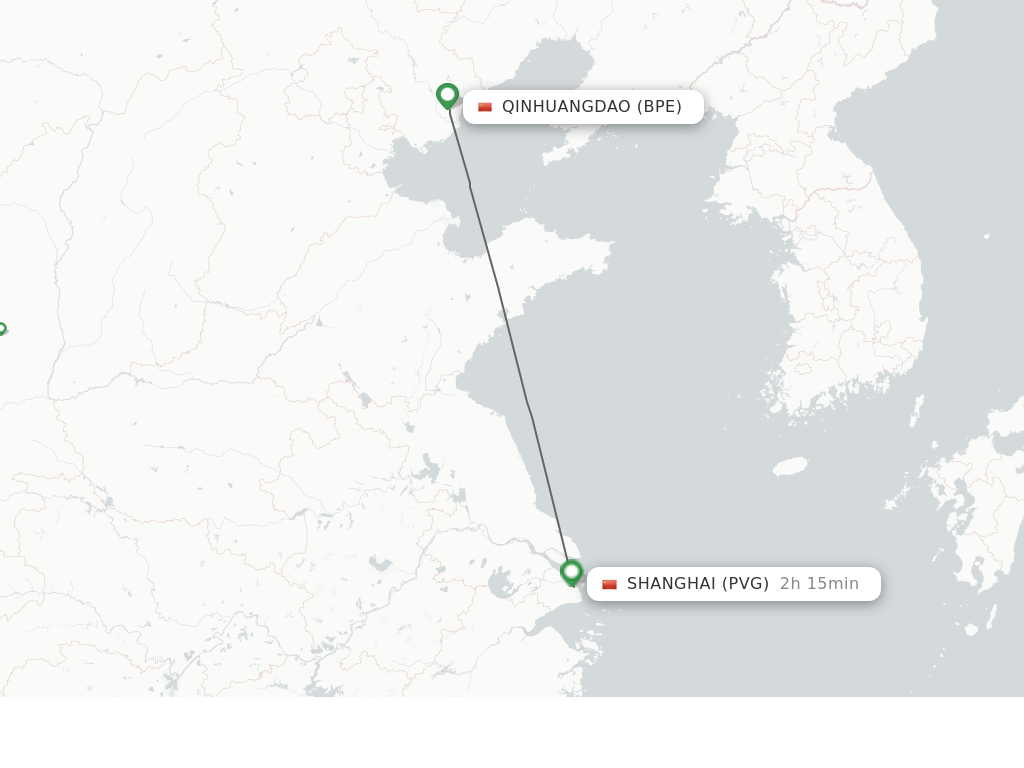Flights from Qinhuangdao to Shanghai route map