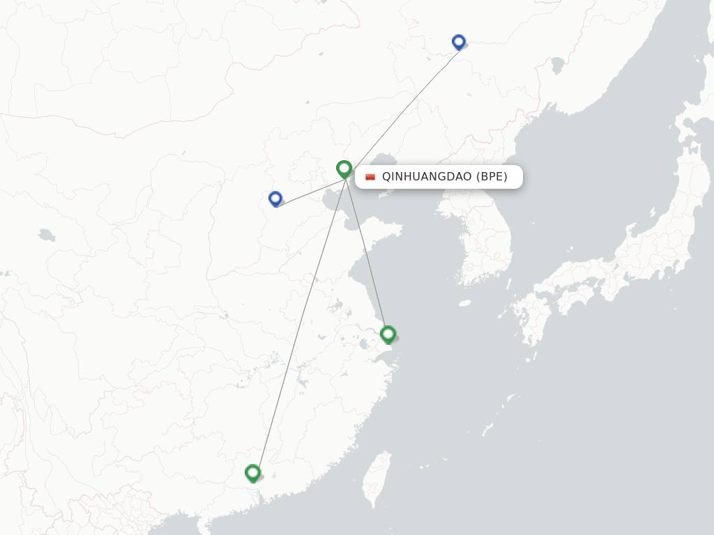 Flights from Qinhuangdao to Zhangjiakou route map