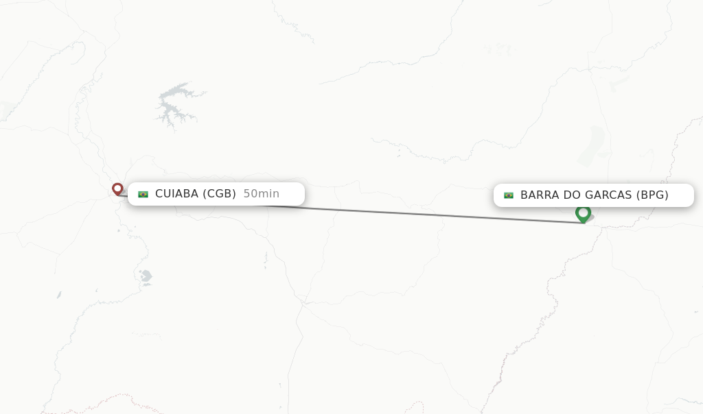 Flights from Barra Do Garcas to Cuiaba route map