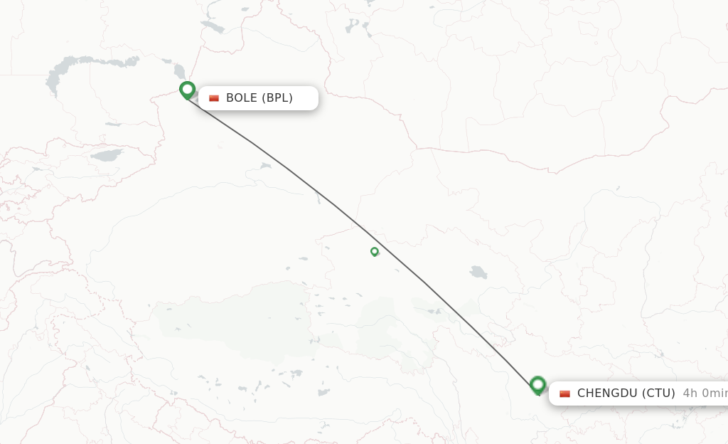 Flights from Bole to Chengdu route map