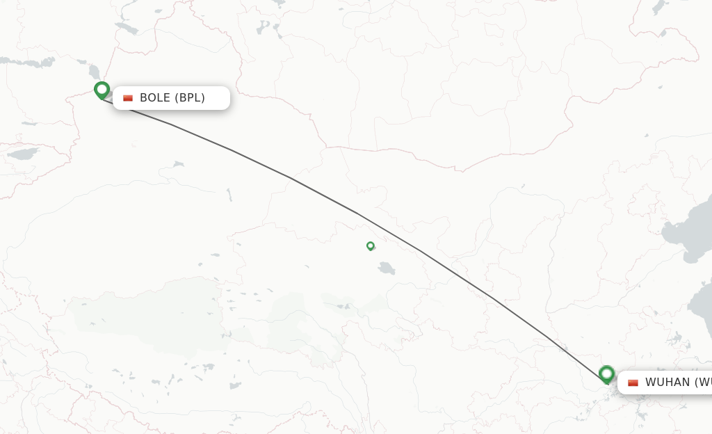 Flights from Bole to Wuhan route map