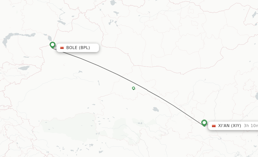 Flights from Bole to Xian route map