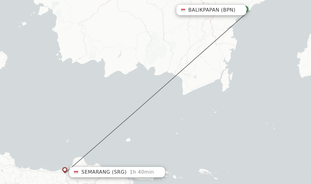 Flights from Balikpapan to Semarang route map