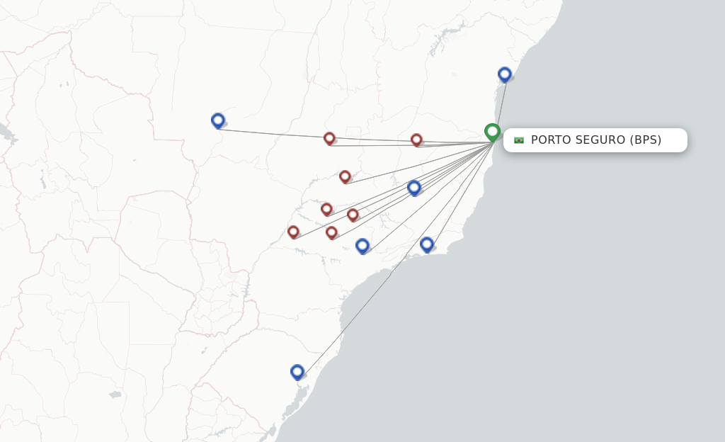 Route map with flights from Porto Seguro with Azul