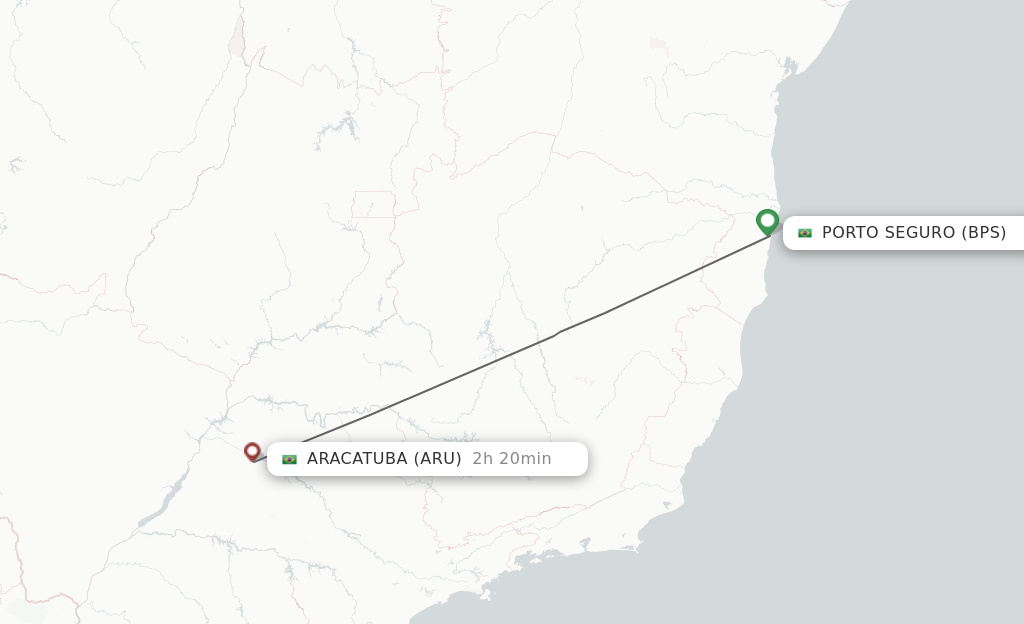 Flights from Porto Seguro to Aracatuba route map
