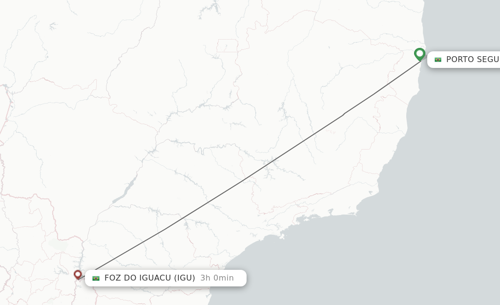 Flights from Porto Seguro to Iguassu Falls route map