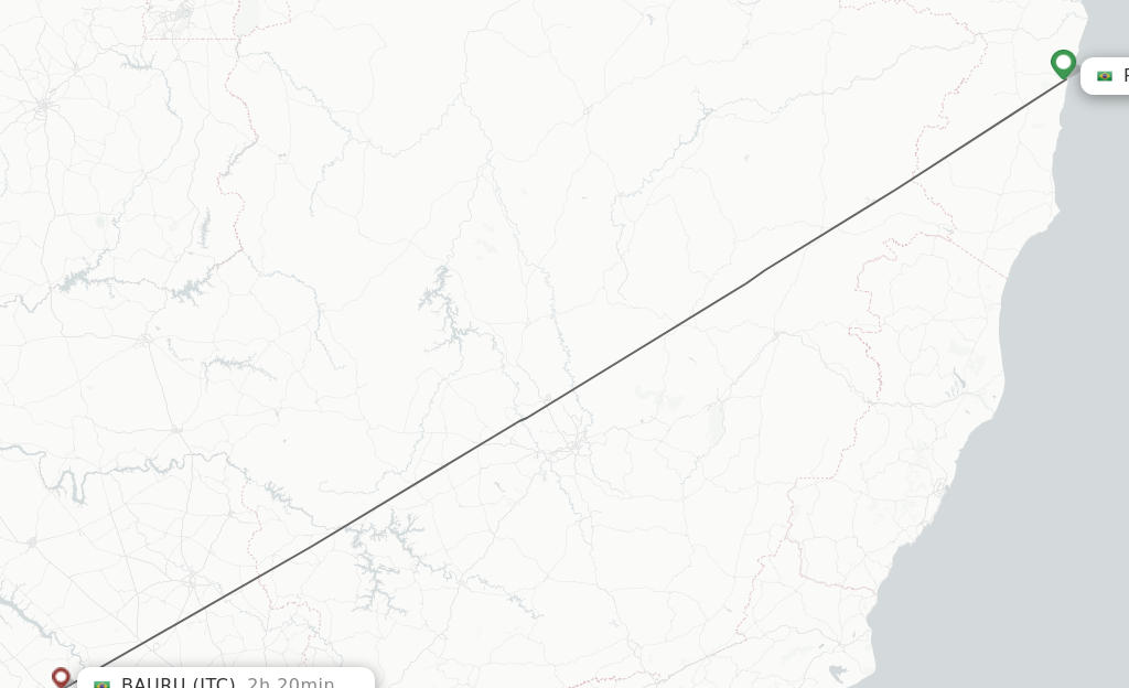 Flights from Porto Seguro to Baura-Arealva route map