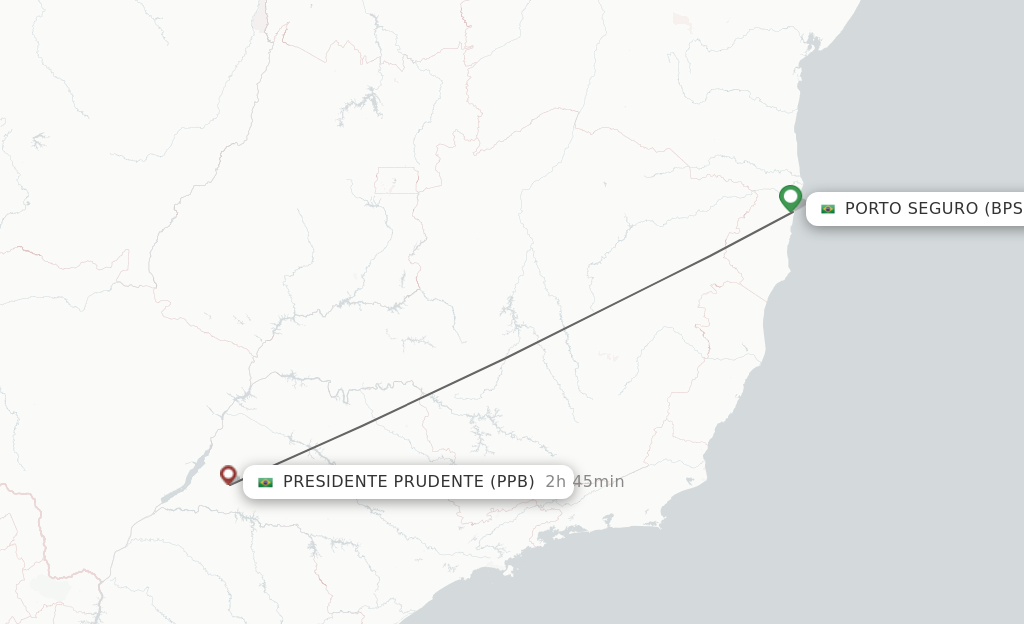 Flights from Porto Seguro to Presidente Prudente route map