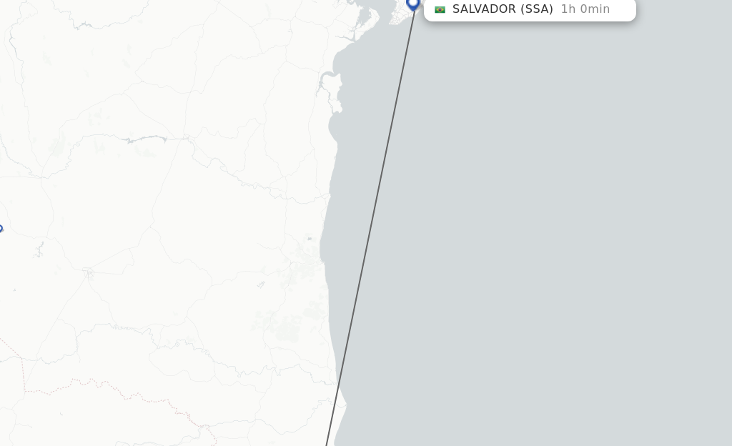 Flights from Porto Seguro to Salvador route map