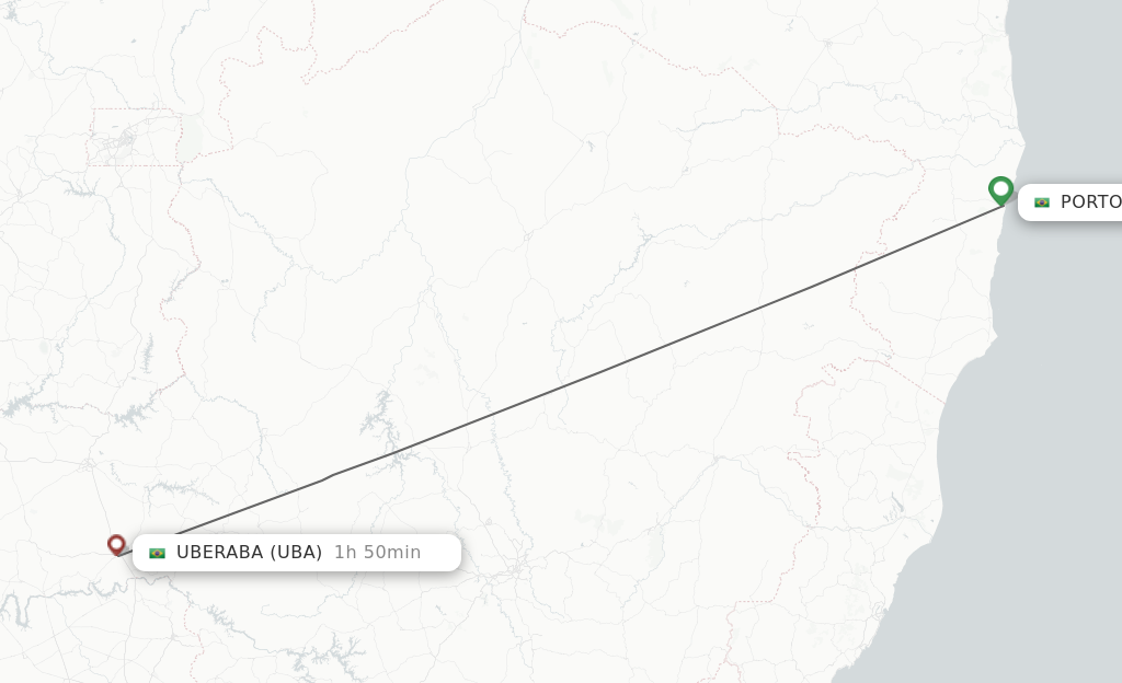 Flights from Porto Seguro to Uberaba route map