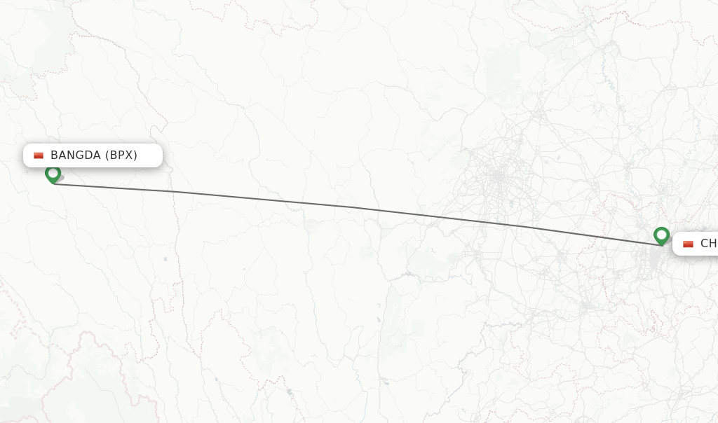 Flights from Bangda to Chongqing route map