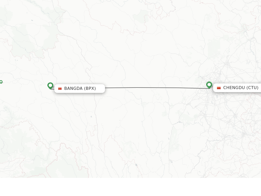 Flights from Bangda to Chengdu route map