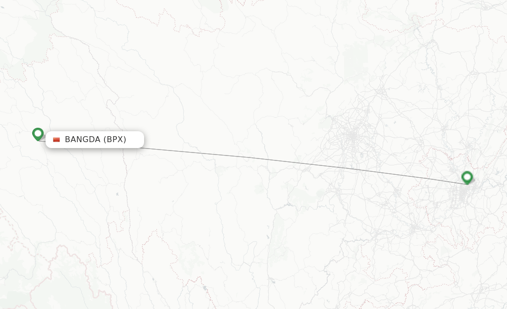 Route map with flights from Bangda with West Air (China)