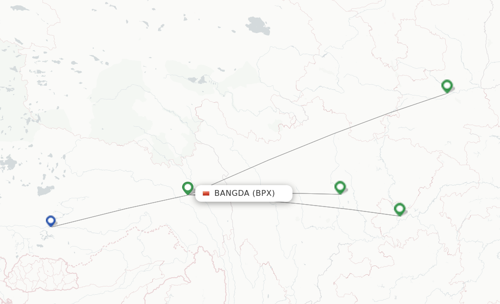 Route map with flights from Bangda with Tibet Airlines