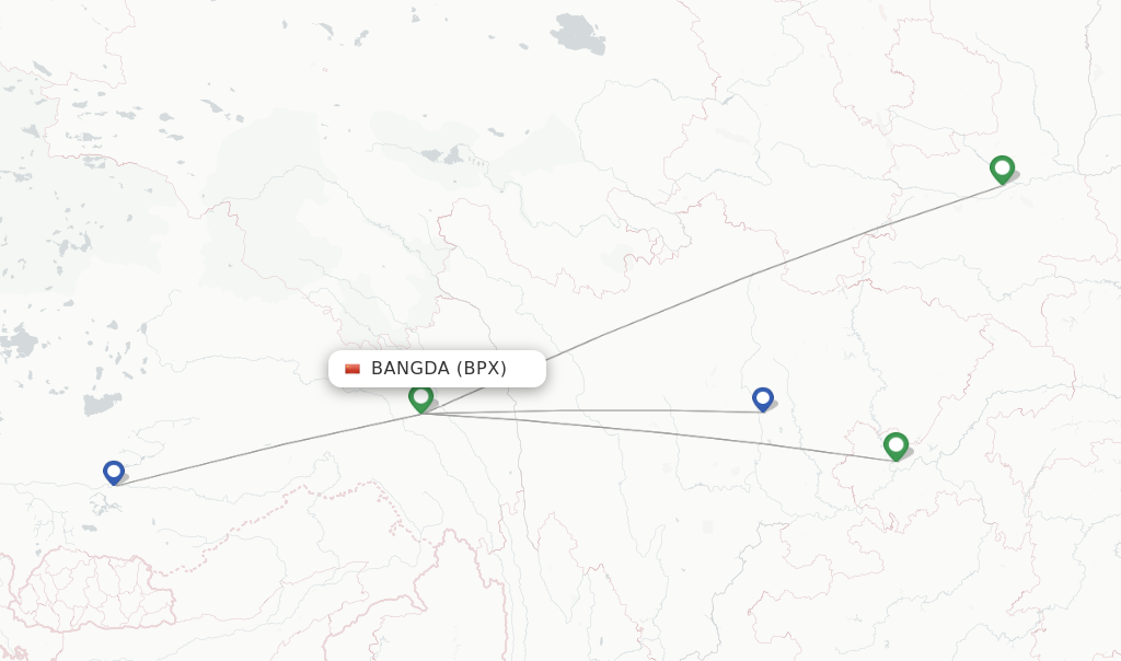 Route map with flights from Bangda with Tibet Airlines