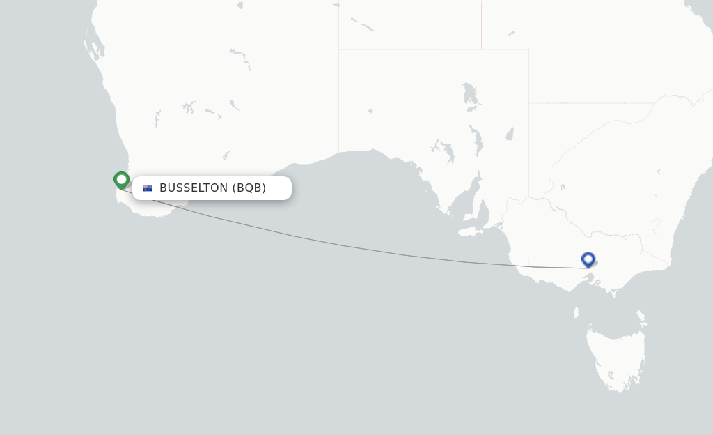 Route map with flights from Busselton with Jetstar