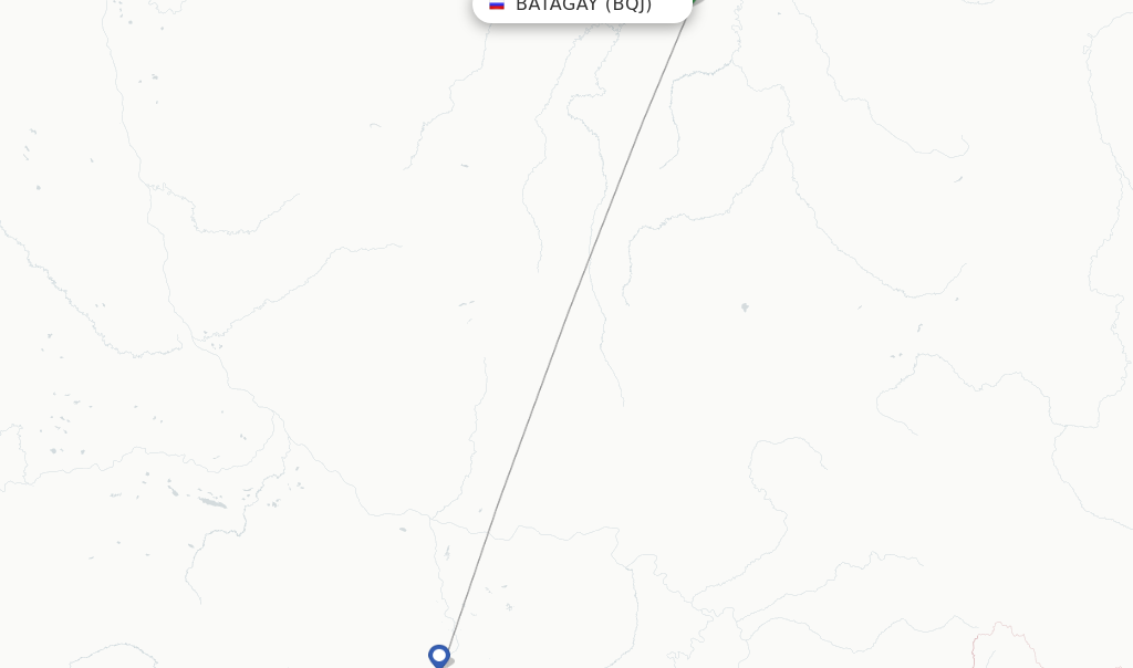Route map with flights from Batagay with Yakutia
