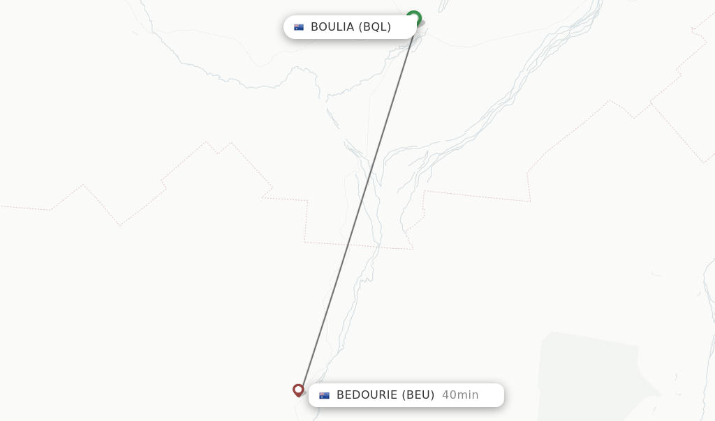 Flights from Boulia to Bedourie route map