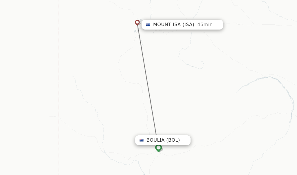 Flights from Boulia to Mount Isa route map