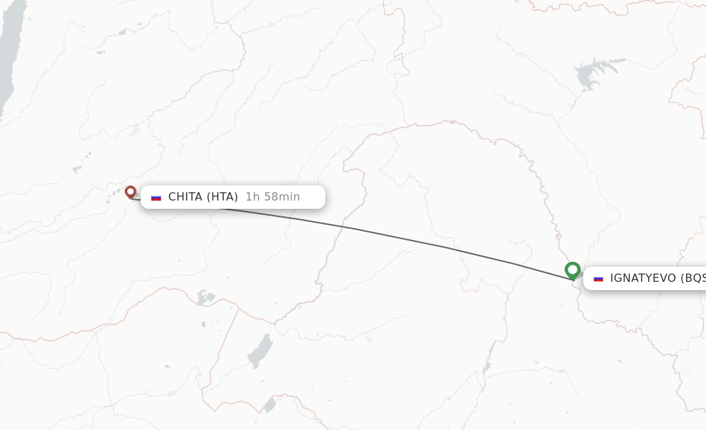 Flights from Ignatyevo to Chita route map