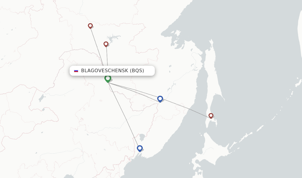 Route map with flights from Blagoveschensk with Aurora