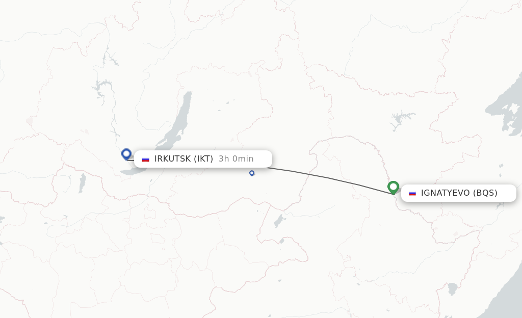 Flights from Ignatyevo to Irkutsk route map