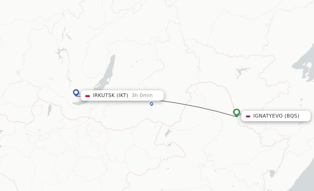 Flights from Blagoveschensk to Irkutsk route map
