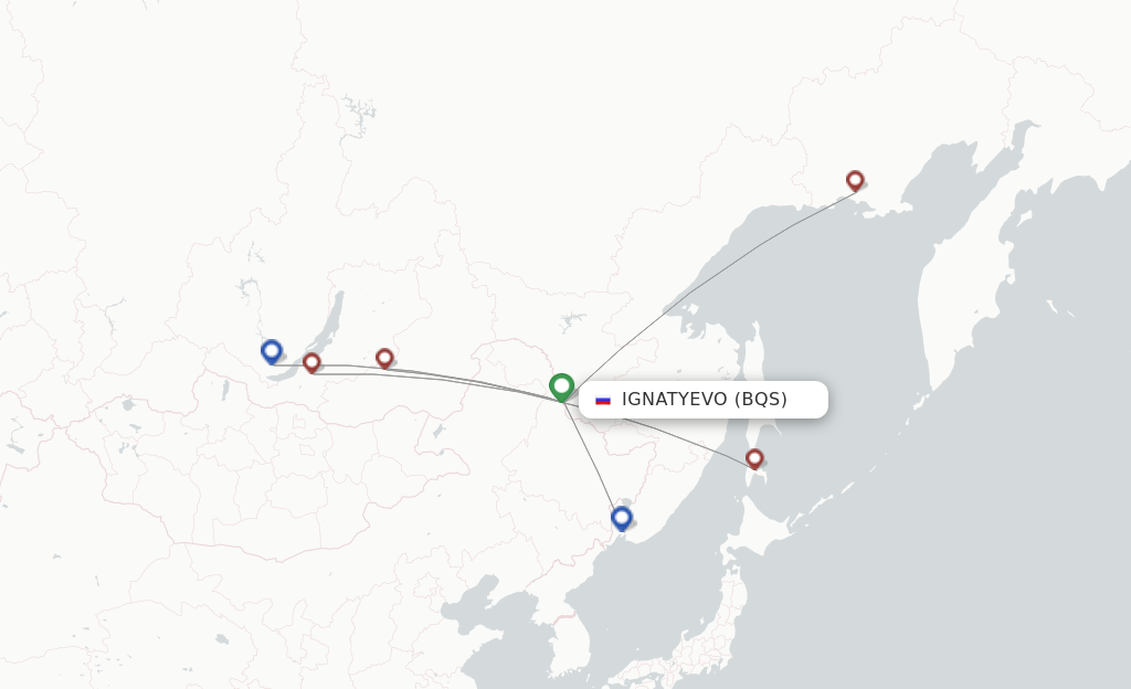 Route map with flights from Ignatyevo with IrAero