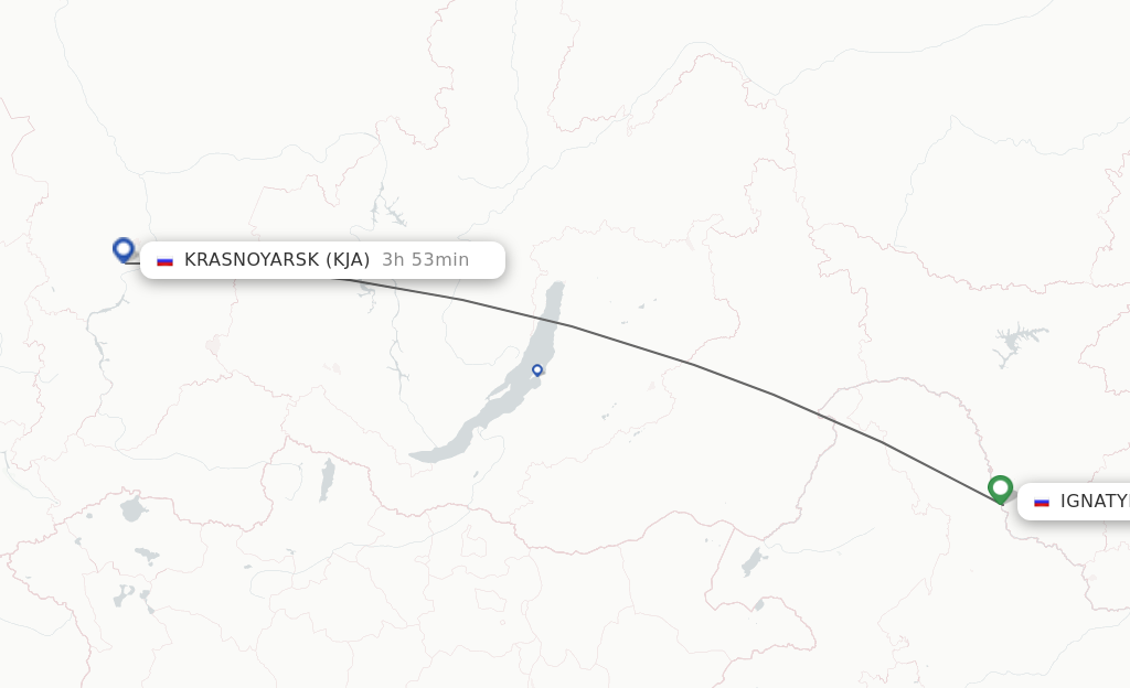 Flights from Ignatyevo to Krasnoyarsk route map
