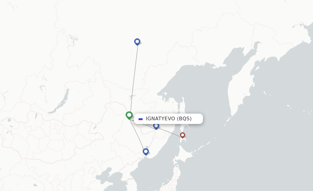 Route map with flights from Ignatyevo with Yakutia