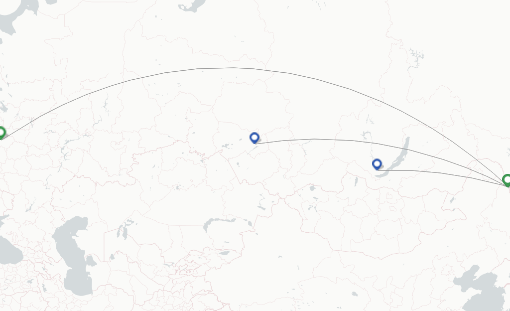 Route map with flights from Ignatyevo with S7 Airlines