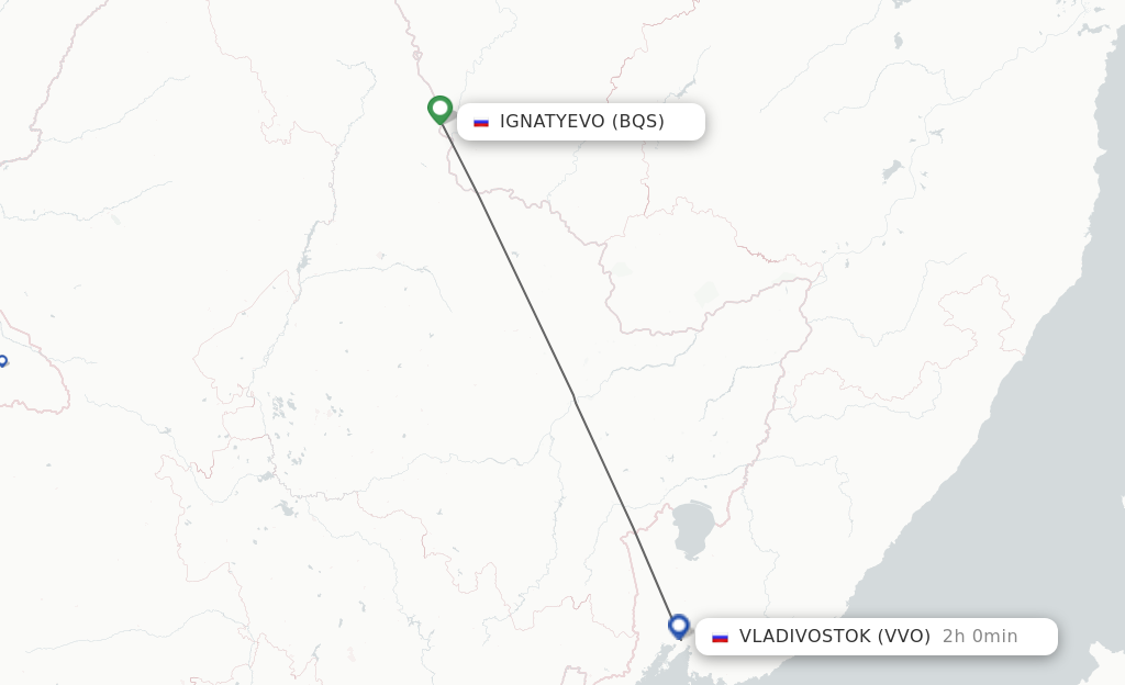 Flights from Ignatyevo to Vladivostok route map