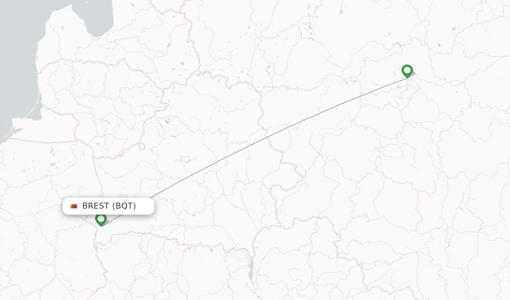 Route map with flights from Brest with Belavia