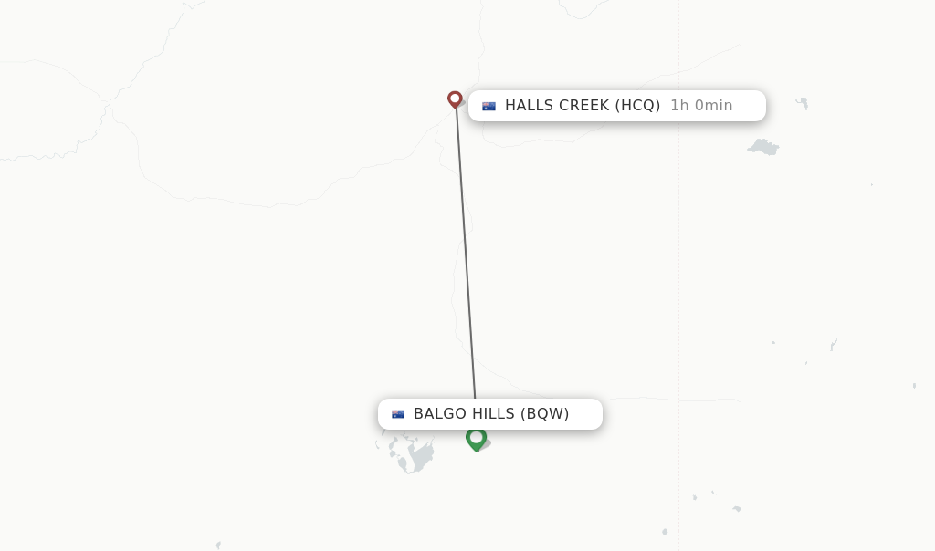 Flights from Halls Creek to Balgo Hills route map