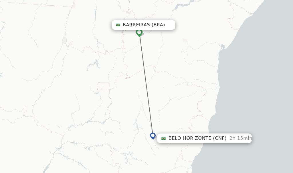 Flights from Barreiras to Belo Horizonte route map