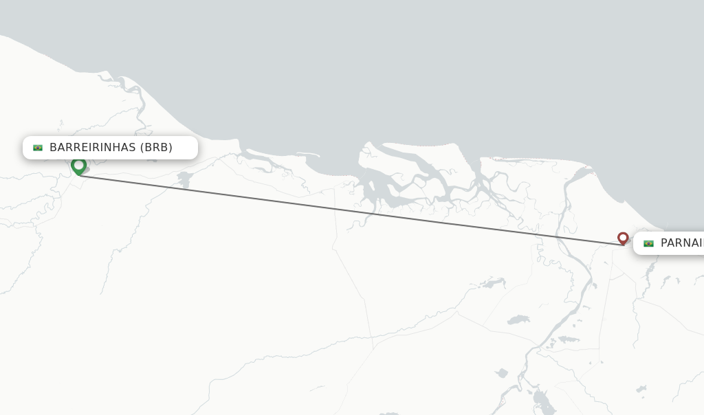 Flights from Barreirinhas to Parnaiba route map