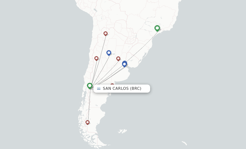 Route map with flights from San Carlos de Bariloche with Aerolineas Argentinas