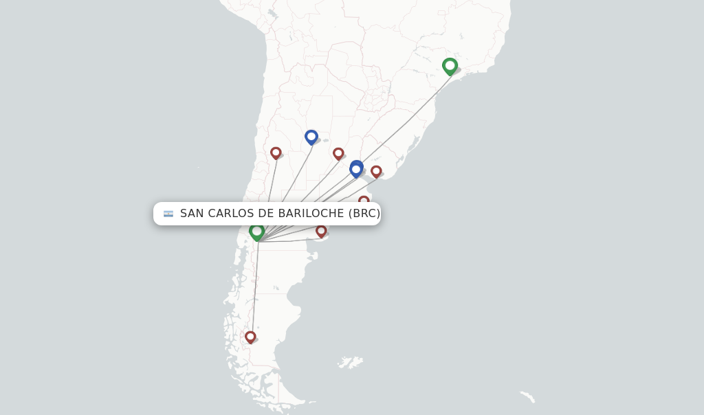 Route map with flights from San Carlos de Bariloche with Aerolineas Argentinas