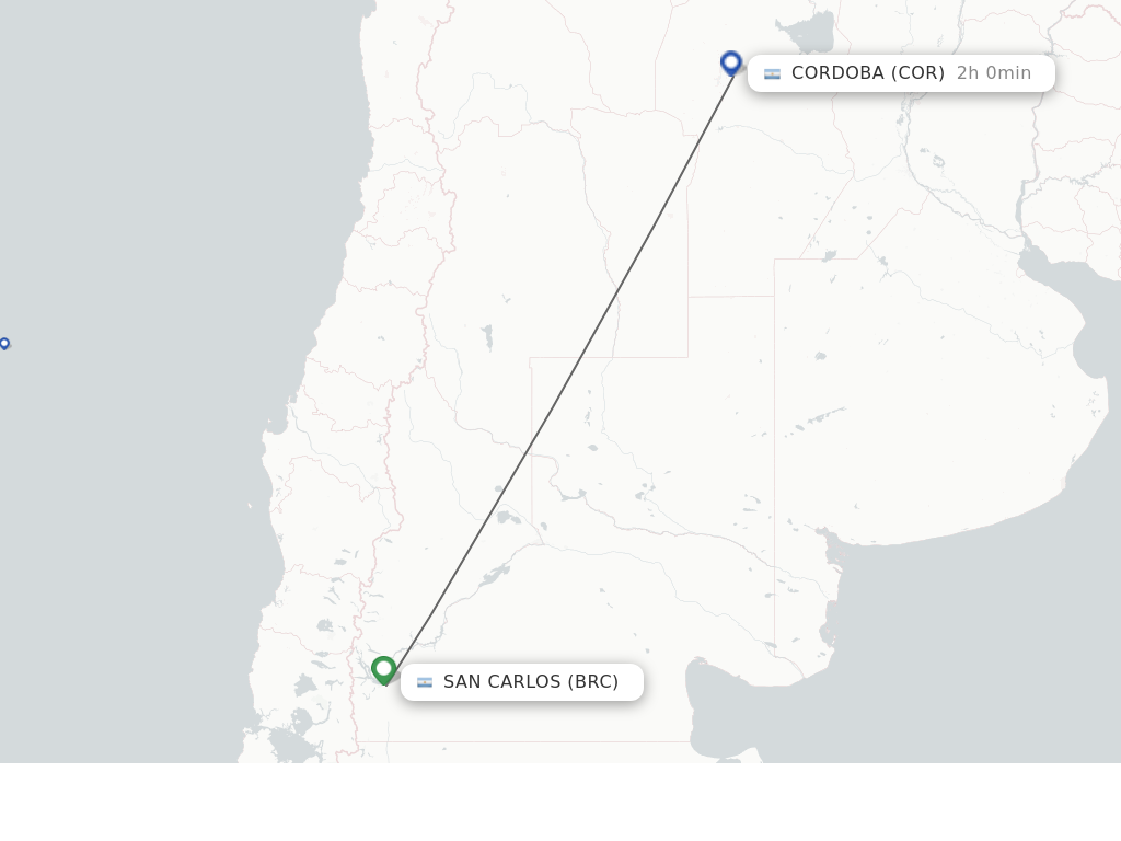 Flights from San Carlos de Bariloche to Cordoba route map