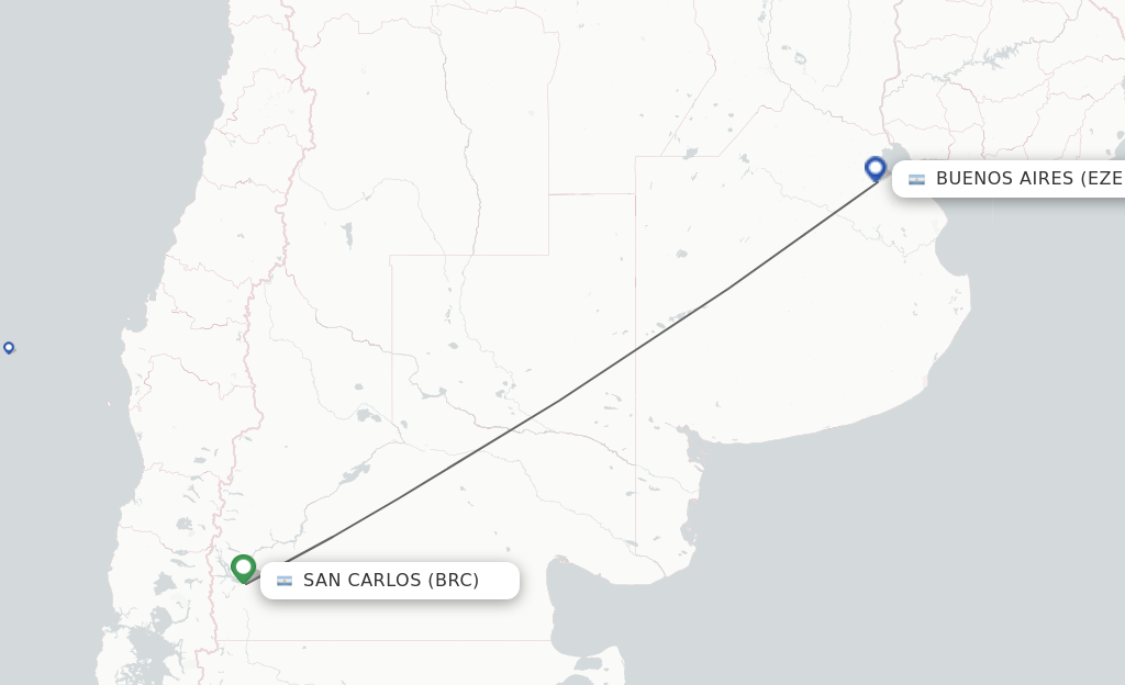 Flights from San Carlos de Bariloche to Buenos Aires route map