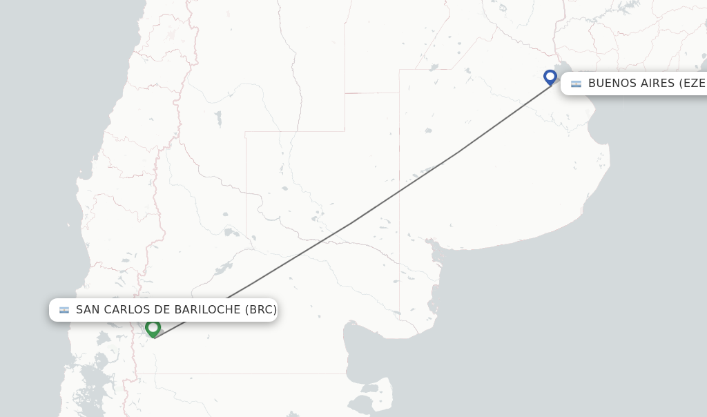 Flights from San Carlos de Bariloche to Buenos Aires route map