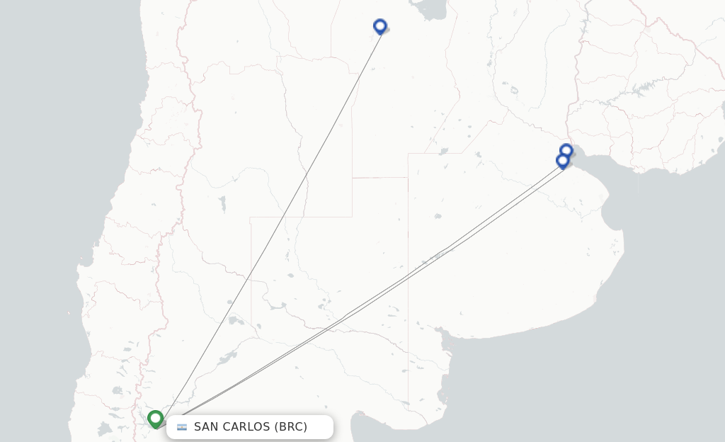 Route map with flights from San Carlos de Bariloche with Felix Airways