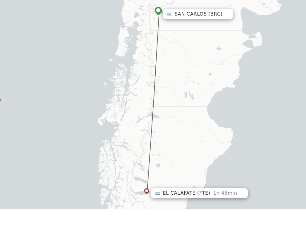 Flights from San Carlos de Bariloche to El Calafate route map