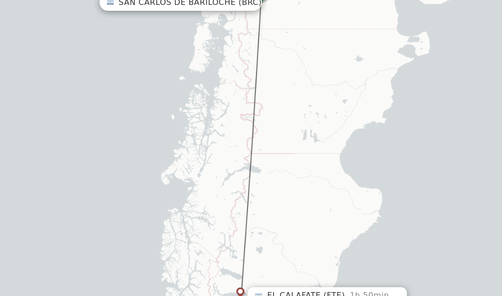 Flights from San Carlos de Bariloche to El Calafate route map